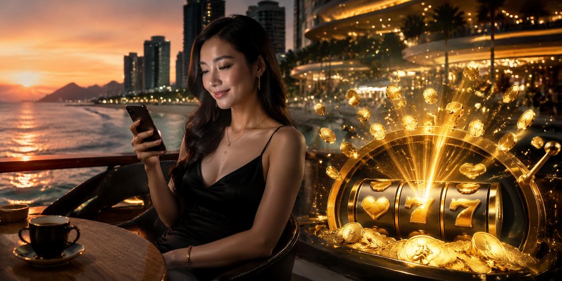 Người dùng tại Đà Nẵng chơi slot game trên điện thoại bên ly cà phê